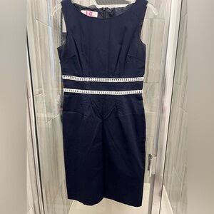 Elegant Navy Midi Dress with White Accents